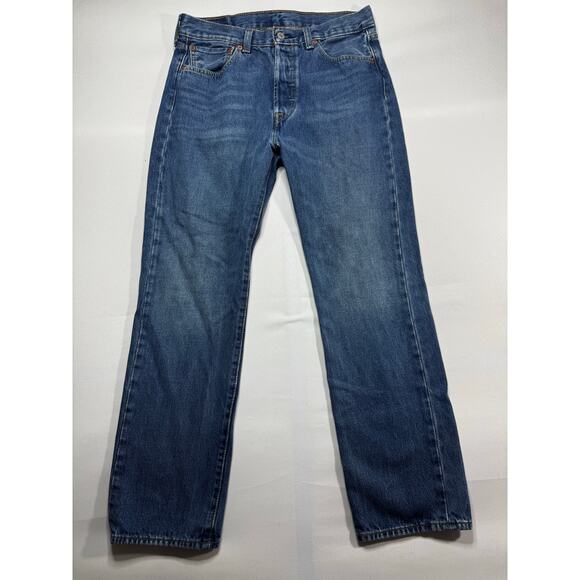Levi's 501 Men's Straight Leg Button Fly Blue Denim Jeans - Size 32x30 (32x29.5) - Picture 1 of 6
